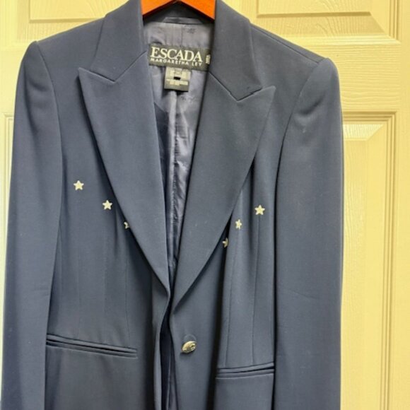 Vintage Escada by Margaretha Ley Wool Blazer Star Embroidery & Gold Star Buttons - Picture 1 of 6